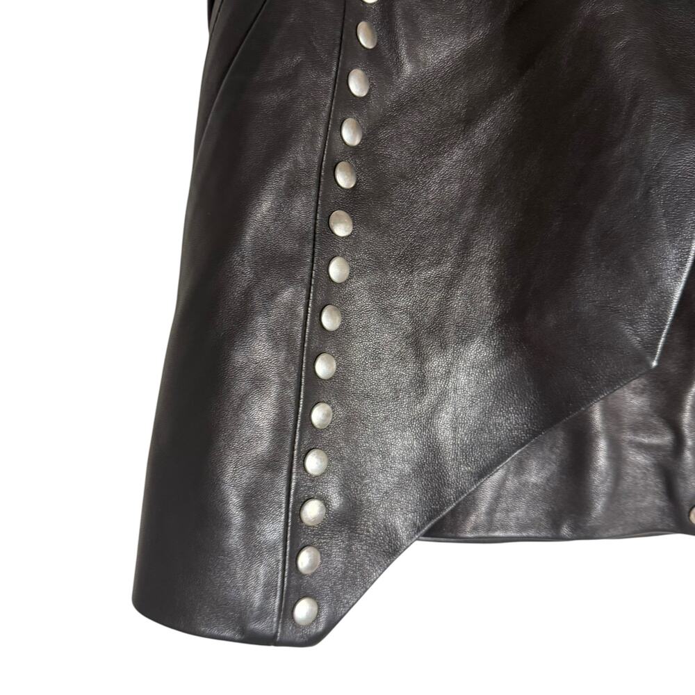 IRO Mupper Black Lamb Leather Studded Belted Moto Biker Mini Skirt L - Picture 7 of 13
